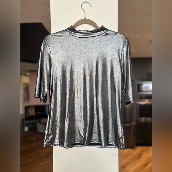 Tiffany and Grey Mock Turtleneck Liquid Metal Shirt sz XL - Picture 1 of 4